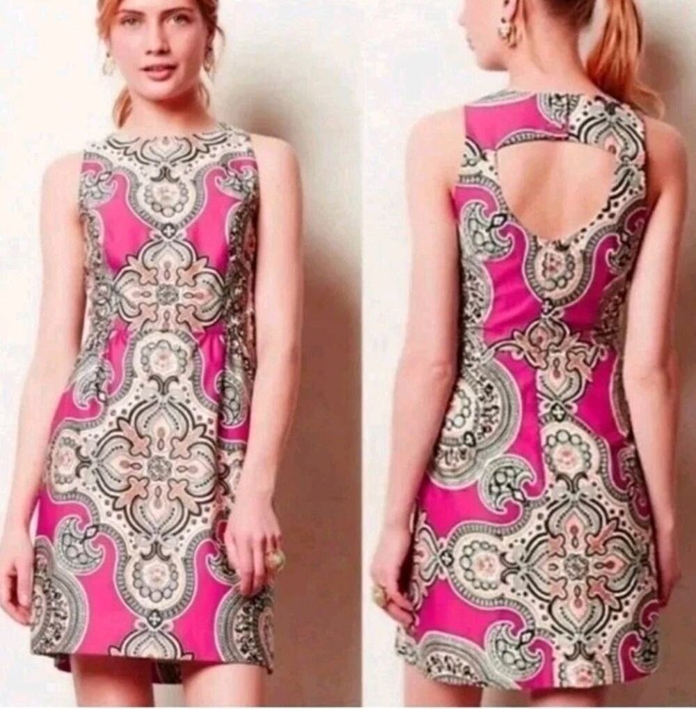 MOULINETTE SOEURS ANTHROPOLOGIE Pink Medallion Paisley Print Geidi Dress Sz 6 (G